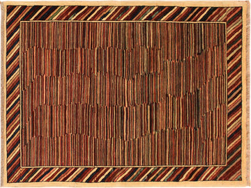 Modern Gabbeh Georgian Blue/Red Wool Rug - 3'3'' x 4'9''